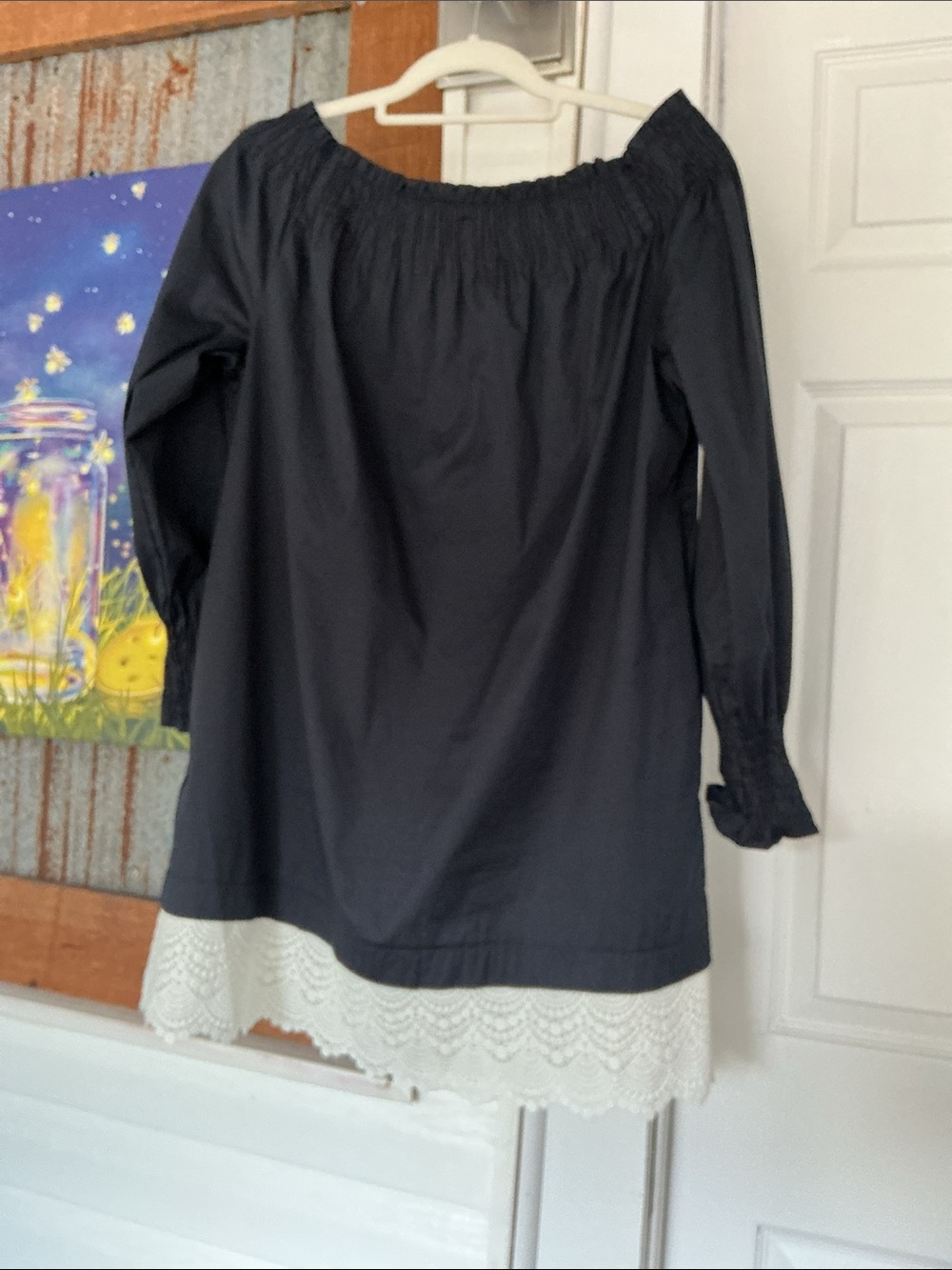 Zara Black Off-Shoulder Tunic with Cream Lace Trim